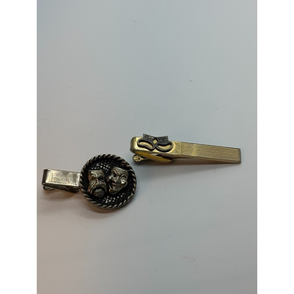 Vintage Tie Bar Lot Comedy Tragedy Theater Masks One Signed Hickok